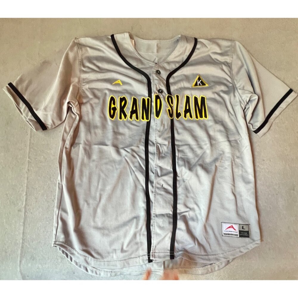 Allen Sportswear Grand Slam Gray Baseball Jersey Size L Polyester Button Up - Picture 2 of 5